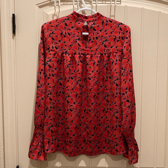 Ann Taylor Women’s Size S Blouse Top High Ruffle Neck Ruching Balloon Sleeves - Picture 6 of 7